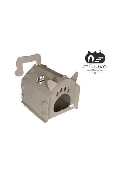 Keçe Kedi Evi Demonte, Yıkanabilir, Taşınabilir Kedi Kulübesi Pati Bej