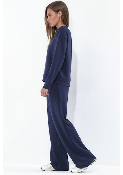Hiccup Modal Touch Basic Sweatshirt & Geniş Paça Pantolon İkili Takım Lacivert
