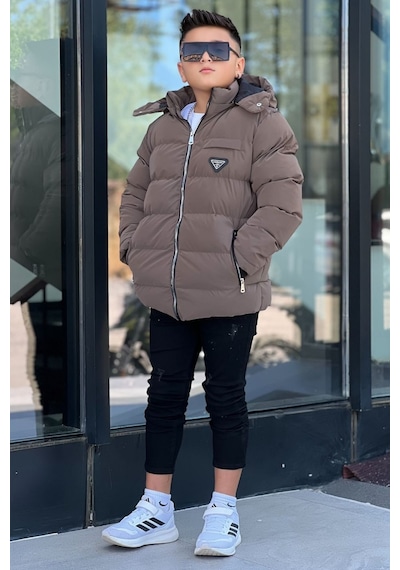 Pina Kids Erkek Çocuk Çıkarılabilir Kapüşonlu Su Geçirmez Nova Kışlık Mont Km4012 Kahverengi