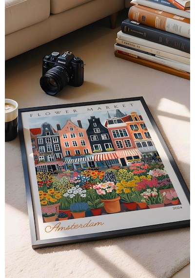 Amsterdam Hollanda Çerçeveli Tablo Seyahat Severlere Salon Ve Ofis İçin Estetik Duvar Dekoru Travel Flower Market