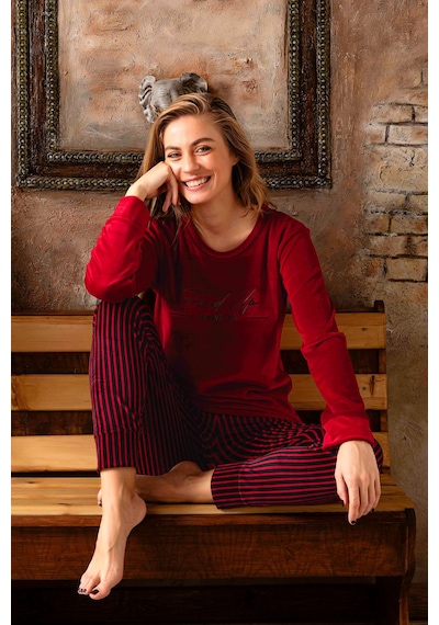 Nisanca Kışlık Kadın Kadife Pijama Takımı - Süper Soft Serisi Bordo