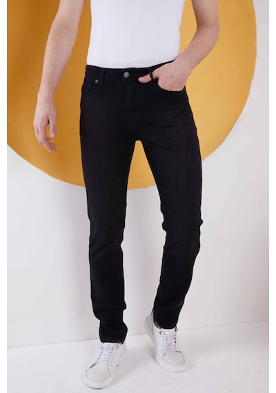 Erkek Siyah Düz Klasik Rahat Kesim Regular Fit Likralı Kot Pantolon Siyah