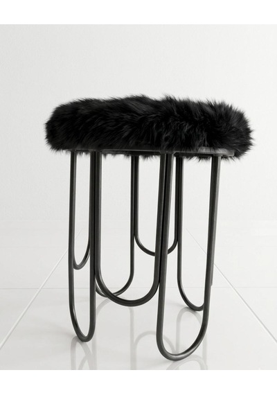 Destan Siyah Peluş Kumaş Metal Puf
