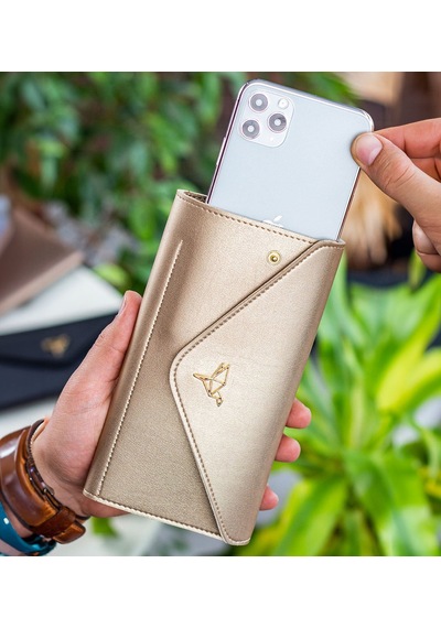 Bk Gift Kişiye Özel İsimli Telefon Ve Bozuk Para Bölmeli Zarf Model Gold Kadın Cüzdanı, Sevgiliye Hediye, Anneye Hediye