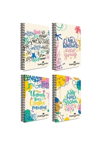 Faber-castell Grafiti Desenli Spiralli Defter, A4, 80 Yaprak, 70g Kağıt, Çizgili, Dayanıklı Kapak, Kolay Açılan S