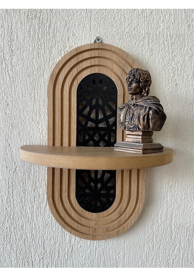 Ahşap Mdf Ortası Desenli Duvar Rafı - Ağ Desen
