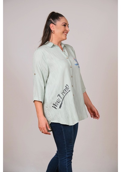 Lady Majestic Büyük Beden Viskon Kadın Gömlek Çağla Yeşili