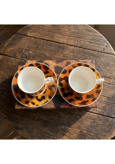 2'li Porselen Kahve Fincanı Takımı - 100 Cc Leopar Desenli Altın Yaldızlı Premium Türk Kahvesi Ve Espresso Fincan Diğer