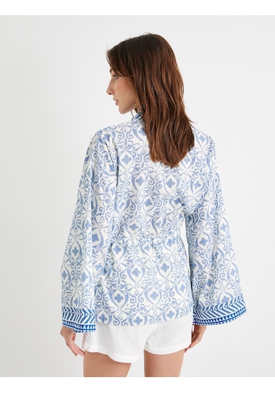 Koton Kimono Bol Kalıp Desenli Pamuklu Mavi Desenli 4sak50035pw Mavi