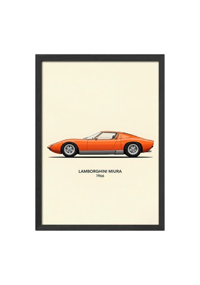 Lamborghini Miura Siyah Ahşap Çerçeveli Poster, Dekoratif Araba Duvar Tablosu