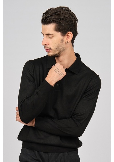 Pave Erkek Polo Yaka Yün Kazak 4538004 Siyah Siyah