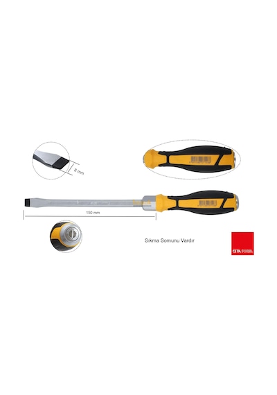 Ceta Form 8x150 Mm Düz Uçlu Çekiçlenebilir Darbeli Tornavida F10c-080-150
