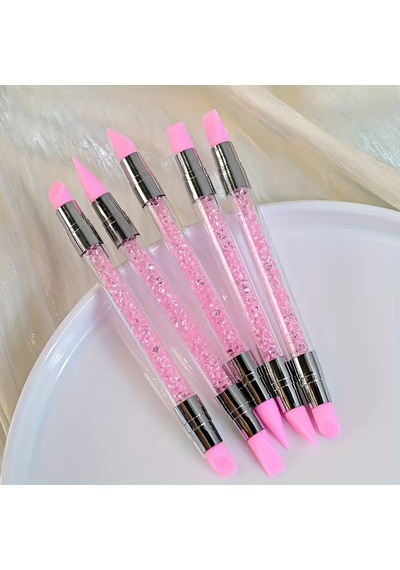 5li Çift Uçlu Silikon Nail Art Dot Kalem Seti Heykel Kalem Seti Pembe
