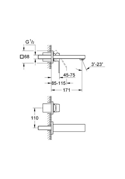 Grohe Eurocube İki Delikli Duvardan Lavabo Bataryası 19895000