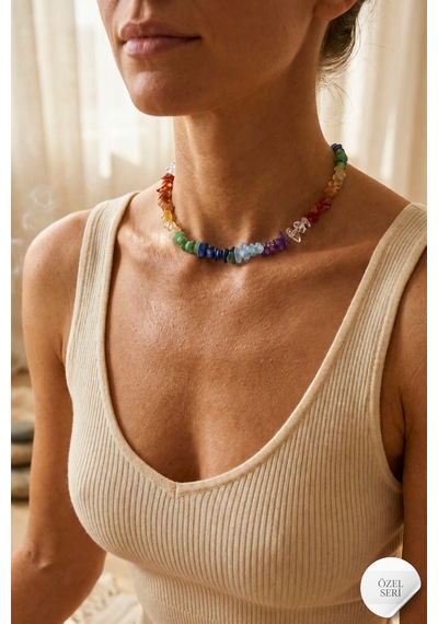7 Çakra Doğal Taş Kolye Ametist, Akuamarin, Lapis Lazuli, Aventurin, Sitrin, Akik, Kuvars Unisex Çokrenkli