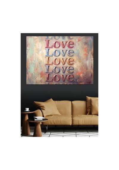Love Yazılı Modern Tipografi Tablosu Yağlı Boya Dokulu Kanvas Tablo Canvas Tablosu