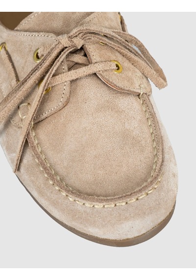 Kadın Süet Deri Bağcıklı Mule Loafer Bej