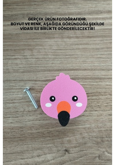 5 Adet - Flamingo Dolap Kulpu, Çocuk Odası Mobilya Kulpu, Modern Ve Eğlenceli Kulp Kulp Vidası Dahildir Sarı
