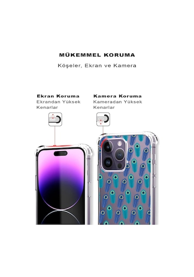 Prinrify Apple Uyumlu iPhone 11 Pro Max Nazar Boncuğu 4 Baskılı Şeffaf Köşe Korumalı Antişok Kılıf
