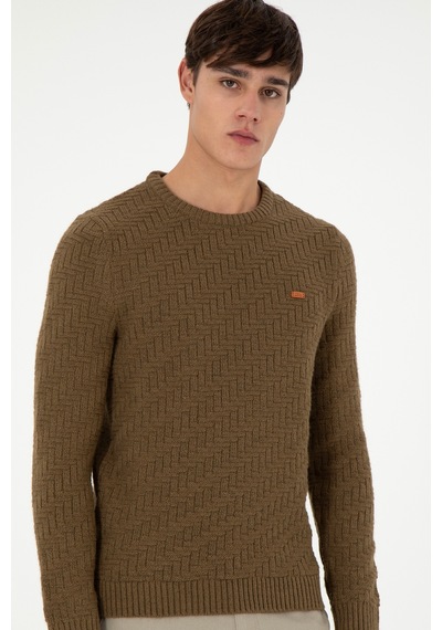 U.S. Polo Assn. Erkek Slim Fit Bisiklet Yaka Haki Kazak 50297050-VR027