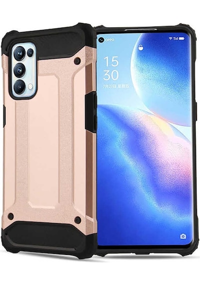 Noktaks - Oppo Uyumlu Oppo Reno 5 Pro 5g - Kılıf Çift Katman Zırh Tank Crash Military Kapak - Rose Gold