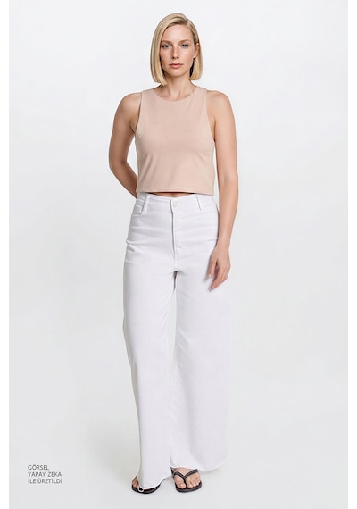 Ac&co / Altınyıldız Classics Kadın Bej Standart Fit Normal Kesim Bisiklet Yaka Crop Body