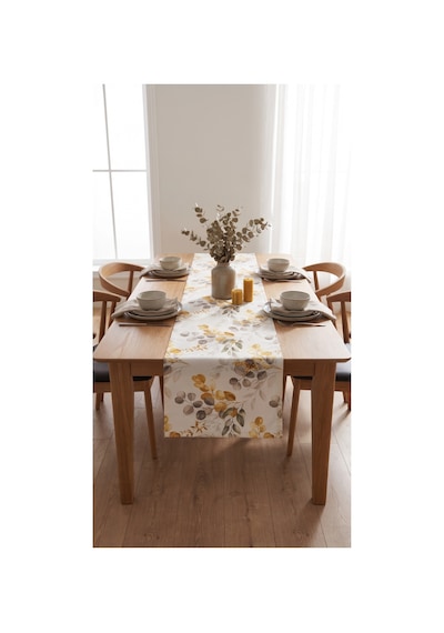 Duck Kumaş Runner 40x150 Cm Okaliptüs Yaprak Desenli, Su İtici Leke Tutmaz Dekoratif Masa Şeridi Yeşil - 935368802 Yeşil