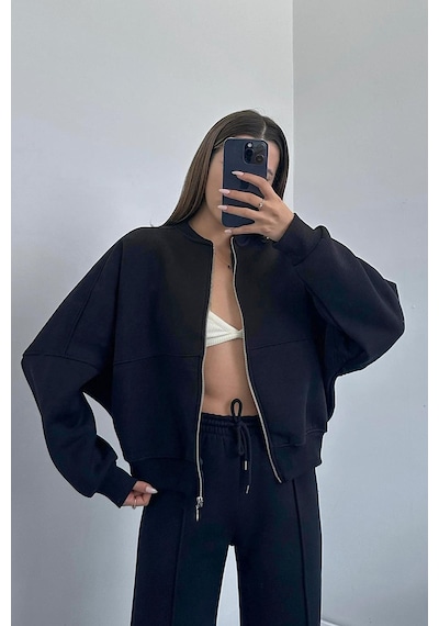 Dip Moda Kadın Pamuklu Kışlık Sweat Pantlon Eşofman Takımı Dpgts018 Siyah