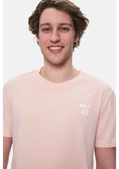 Ucla Bass Toz Pembe Bisiklet Yaka Baskılı Standard Fit Erkek Tshirt Toz Pembe