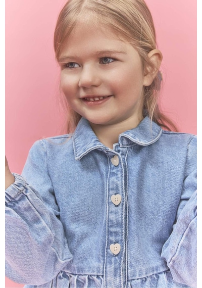 Defacto Uzun Kollu Jean Elbise Kız Bebek H0372a526smnm39 Mavi-nm39