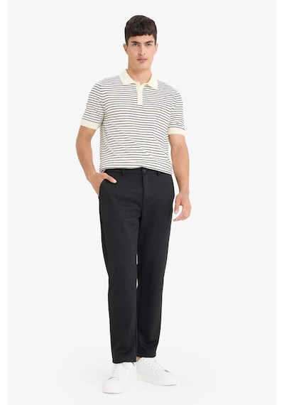 Defacto Standart Fit Polo Yaka Çizgili Triko Kısa Kollu Tişört F2729ax25aubk27 Siyah