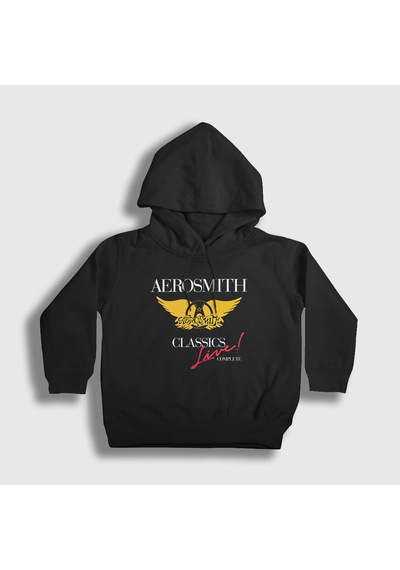 Presmono Unisex Çocuk Classics Aerosmith Kapüşonlu Sweatshirt Siyah