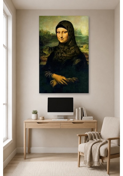 Tam Renk Parody Monalisa 5 Muslim Style Dekoratif Kanvas Duvar Tablosu Beyaz