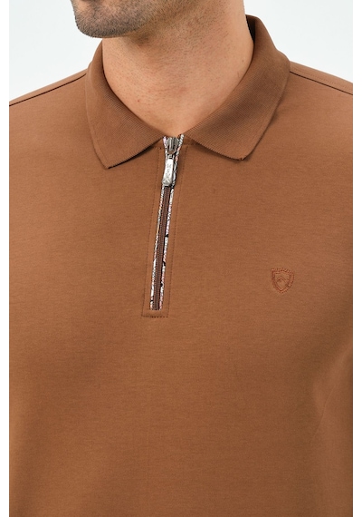 Fermuarlı Uzun Kollu Regular Fit Erkek Polo Yaka T-shirt Kahverengi Fermuarlı Uzun Kollu Regular Fit Erkek Polo Yaka T-shirt Kahverengi