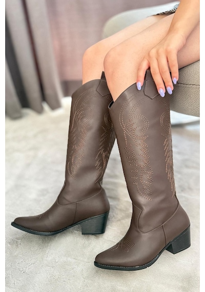 Preshley Kadın Jasire Kahverengi Nakışlı Western Kovboy Cowgirl Bot Çizme Kahverengi