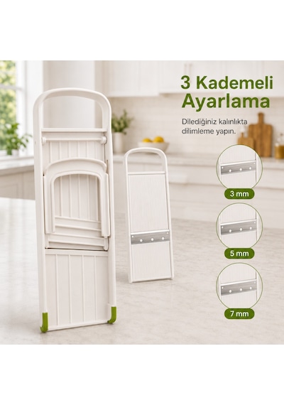 Ayarlanabilir Mandolin Dilimleyici 3 Kademeli Sebze Meyve Dilimleme Aparatı Kaydırmaz Tabanlı Güvenli Tutuculu Sariva Home Beyaz - Yeşil