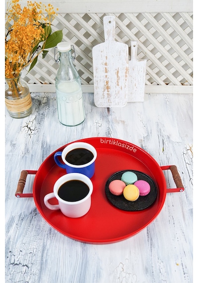 Kitchen Trend 2 Li 51 Cm ve 37 Cm  Ahşap Kulplu Metal Yuvarlak Kı