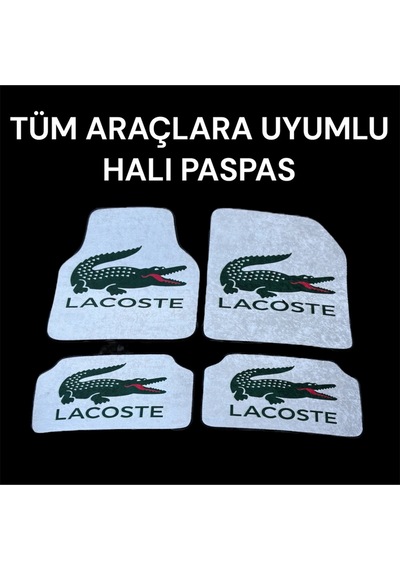 Lüx Oto Halı Paspas Desenli Yıkanabilir Universal Her Araca Uyumlu Lacost Beyaz