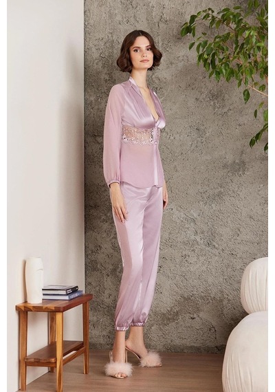 Pierre Cardin Saten Gecelik Sabahlık Pijama Şort 6'lı Gelin Çeyiz Seti Rose6005 001
