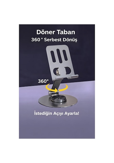 360 Döner Metal Telefon Standı Katlanabilir Ayarlanabilir Masaüstü Telefon & Tablet Tutucu Kaymaz Tabanlı Alüminyum Stand Demir Gri