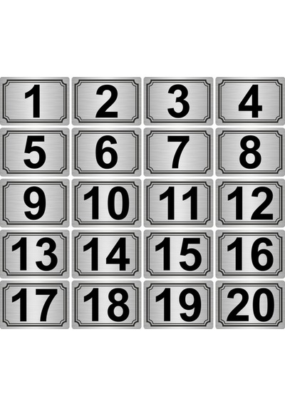 7x10cm Metal Yapışkanlı Numara (1..20) 20 adet Gümüş Renk Metal