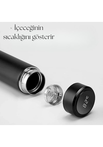 Çelik Dijital Led Sıcaklık Göstergeli Akıllı Termos Matara 400 Ml Siyah