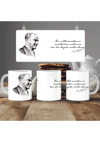 Atatürk Sözleri Kupa Bardak " Benim Hayatta Yegane Servetim Türklüktür", Öğrenmenlere Hediye Beyaz