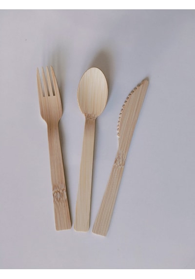 Kullan At Ahşap Bambu Tahta Kaşık Çatal Bıçak Set 24 Lü 17cm 8 Çatal 8 Kaşık 8 Bıçak Bej