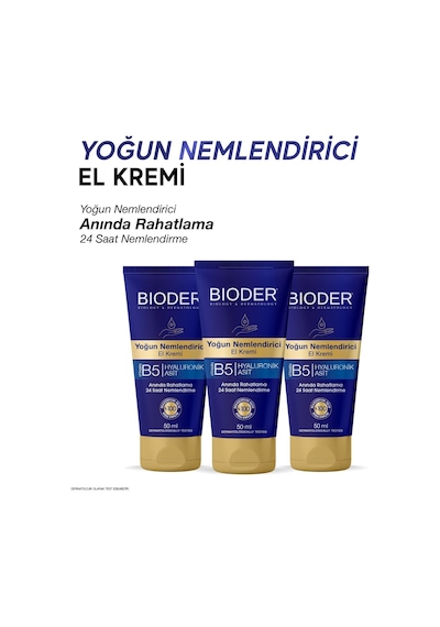 Bioder Yoğun Nemlendirici El Bakım Kremi 50 Ml Hyalüronik Asit Ve B5 Vitamini İçerikli, Hızlı Emilen Nemlendi