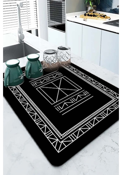Siyah Etnik Microfiber Bulaşık Kurutma Kurulama Matı Mm014