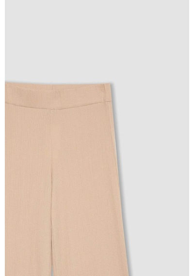 Defacto Bürümcük Pantolon Wide Leg Geniş Bol Paça Beli Lastikli C0200AX24SP Bej