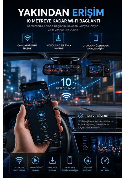 SN-38 Wİ-Fİ 3 Kameralı Araç Içi Kamera Full Hd 1080P Ön Arka Iç Kamera Ir Gece Görüşü G-Sensör Dashcam