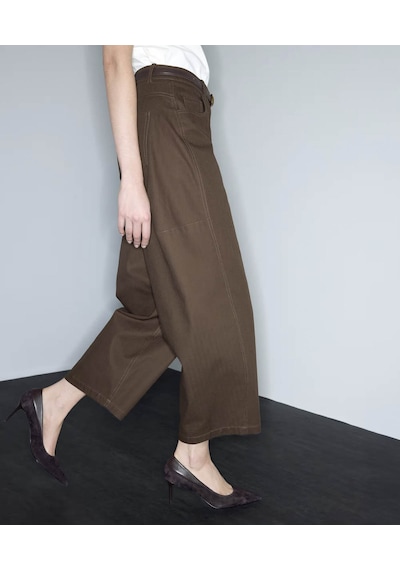 İpekyol Dokulu Barrel Fit Kahverengi Kadın Pantolon Iw6260003203