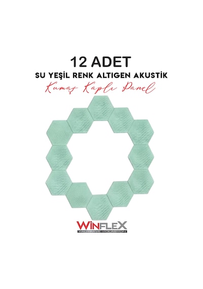 Altıgen Akustik Kumaş Kaplı Panel 17x20cm - 12 Adet Su Yeşil